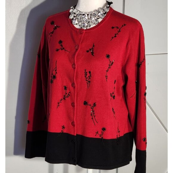 DRESSBARN SWEATER COLOR RED/BLACK LONG SLEEVE ACRYLIC/COTTON SIZE L - Picture 6 of 8